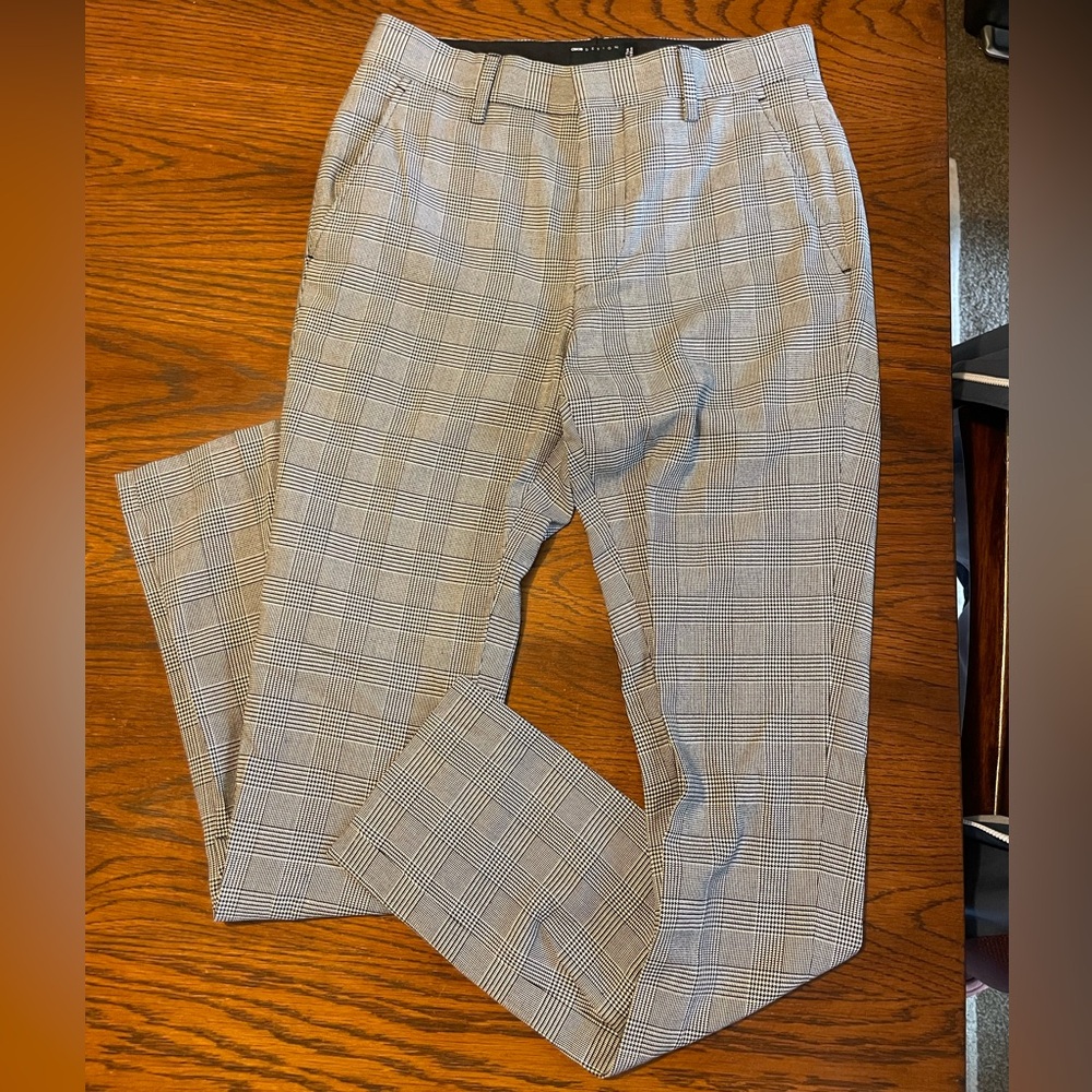 ASOS - men’s black and white checked dress trousers.